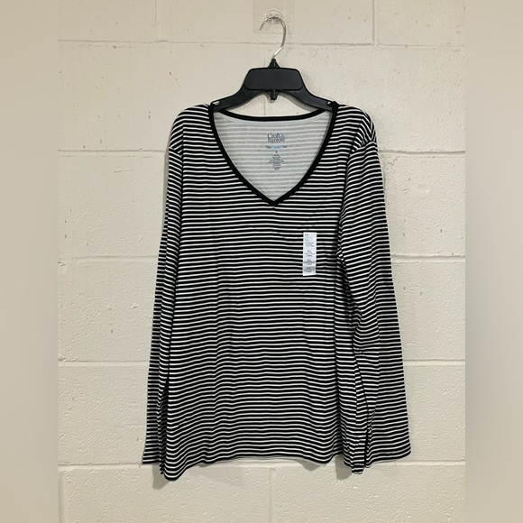 Croft & Barrow Classic Long Sleeve T-Shirt for Women Sz XL black & white stripes - Picture 2 of 7